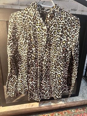 J.Crew Leopard Print Button-Down Shirt | Linen Cotton Blend | Size 4